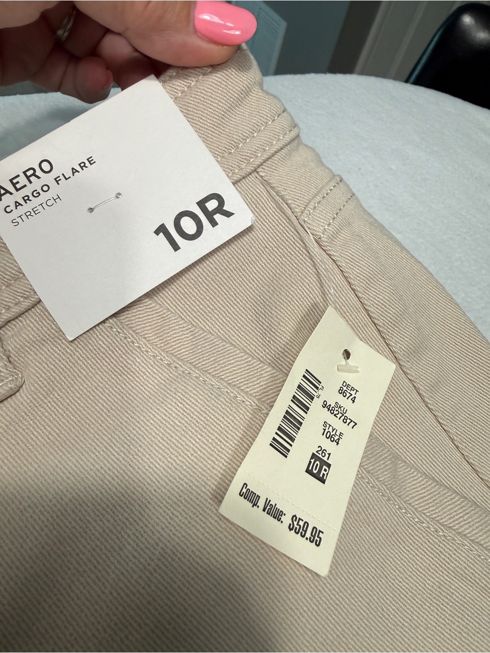 NWT Aeropostale Beige Cargo Flare Stretchy Pants Size 10R #2584 - Picture 3 of 8